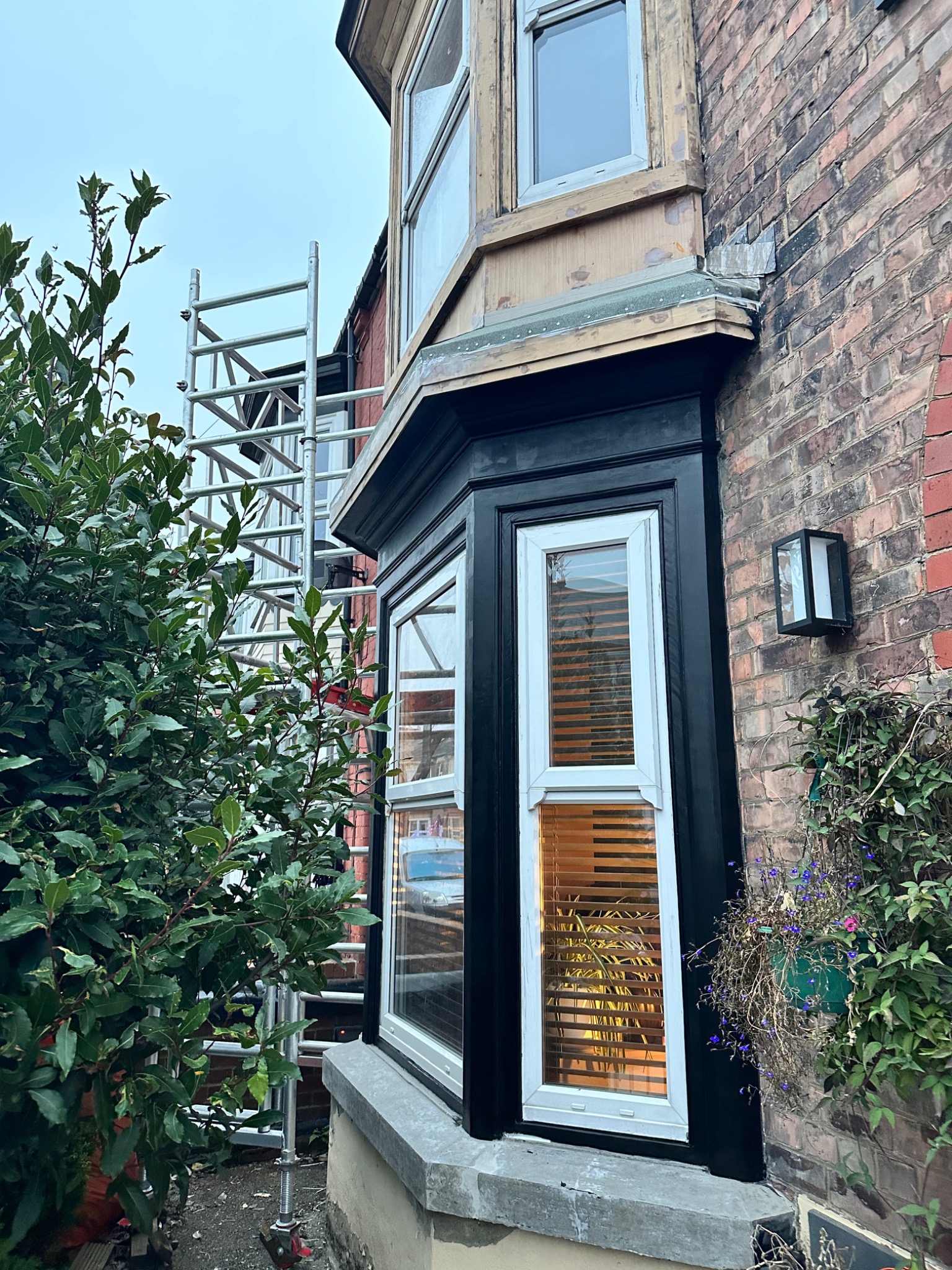 Close-up of completed restored Victorian bay window